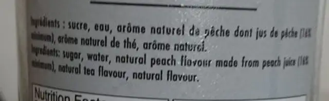 Sirop thé glacé pêche ingredients label