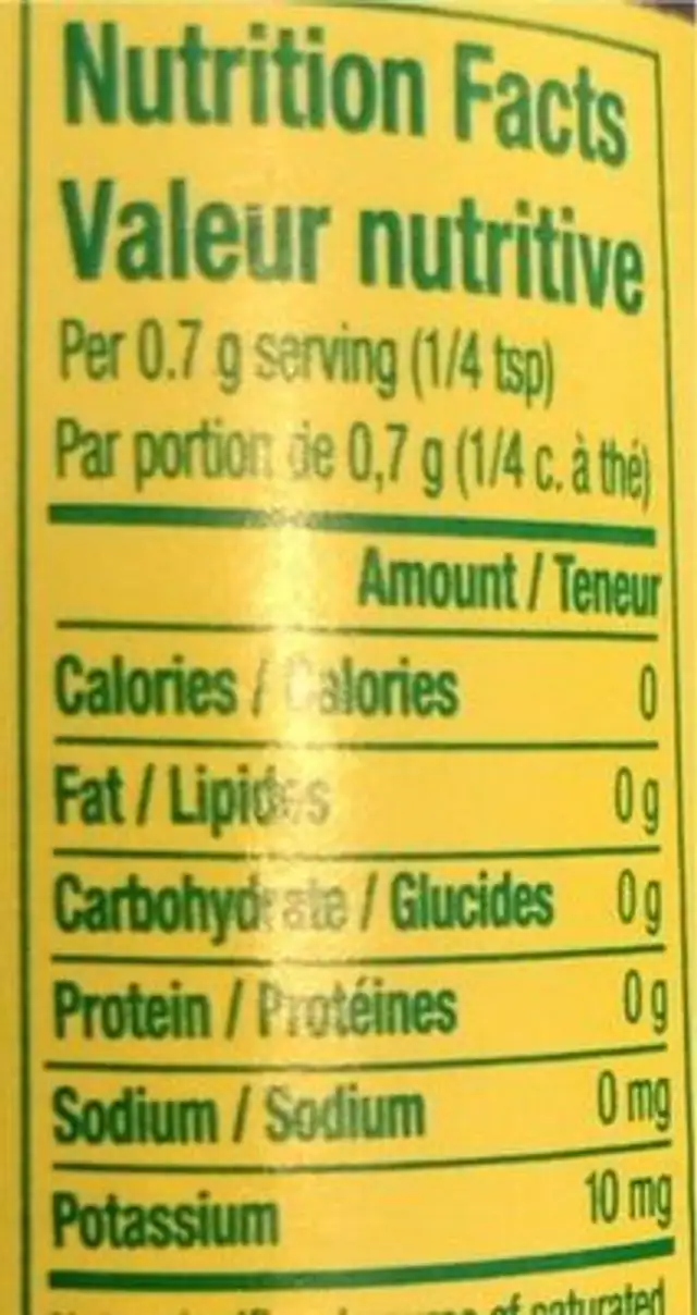 Melange original nutrition facts table
