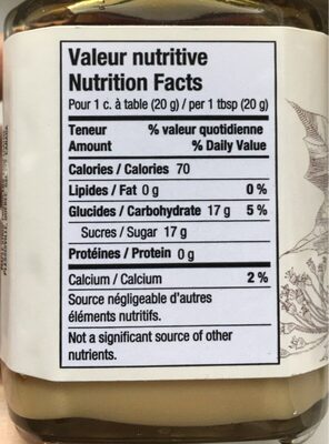 Beurre d’érable nutrition facts table