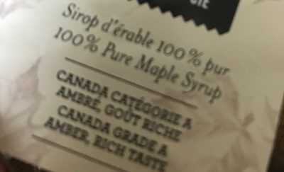 Sirop d'érable 100% pur ingredients label