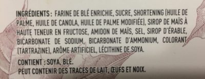 Biscuit a la creme d'erable ingredients label