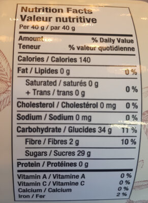 canneberges séchées sucrées entières nutrition facts table