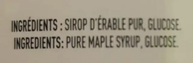 Bonbons feuilles d'érable ingredients label