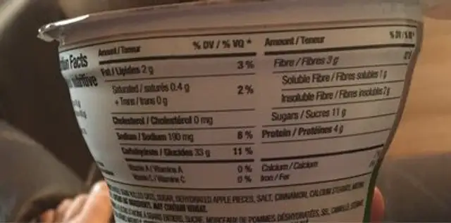 Gruau instantané pomme canelle nutrition facts table
