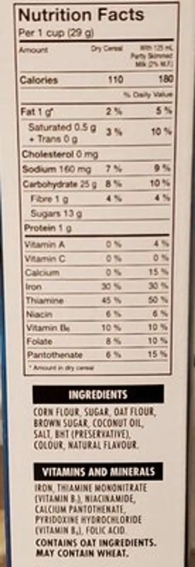Blueberry Pancake Crunch nutrition facts table
