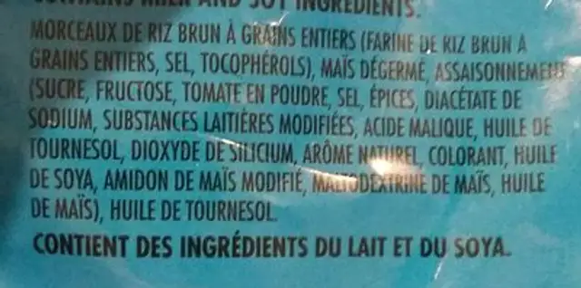Croustilles de riz ketchup ingredients label