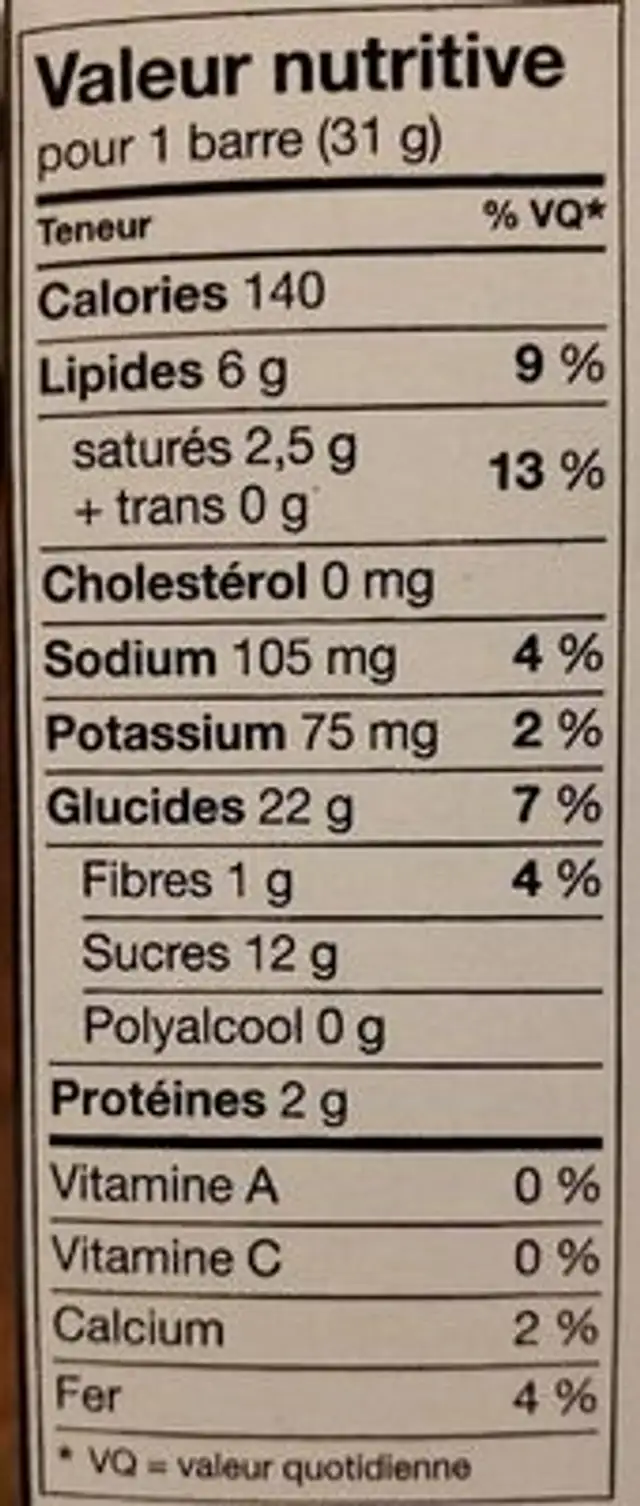 Barre Dipps caramel au beurre salé croquant nutrition facts table