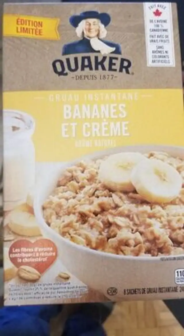 Quaker bananes et crème front packaging