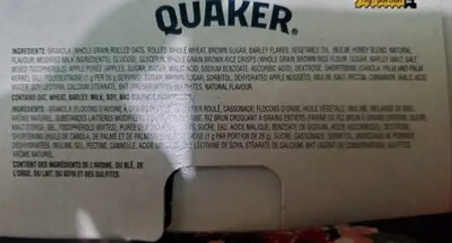 quaker chewy apple fruit crumble granola bar ingredients label