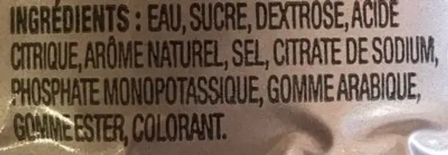 Boisson Désaltérante (orange) ingredients label