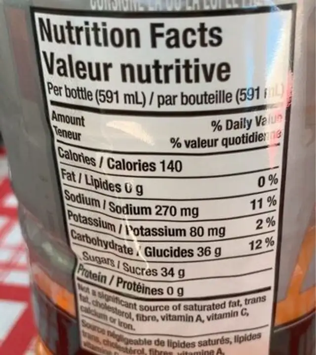 Boisson Désaltérante (orange) nutrition facts table