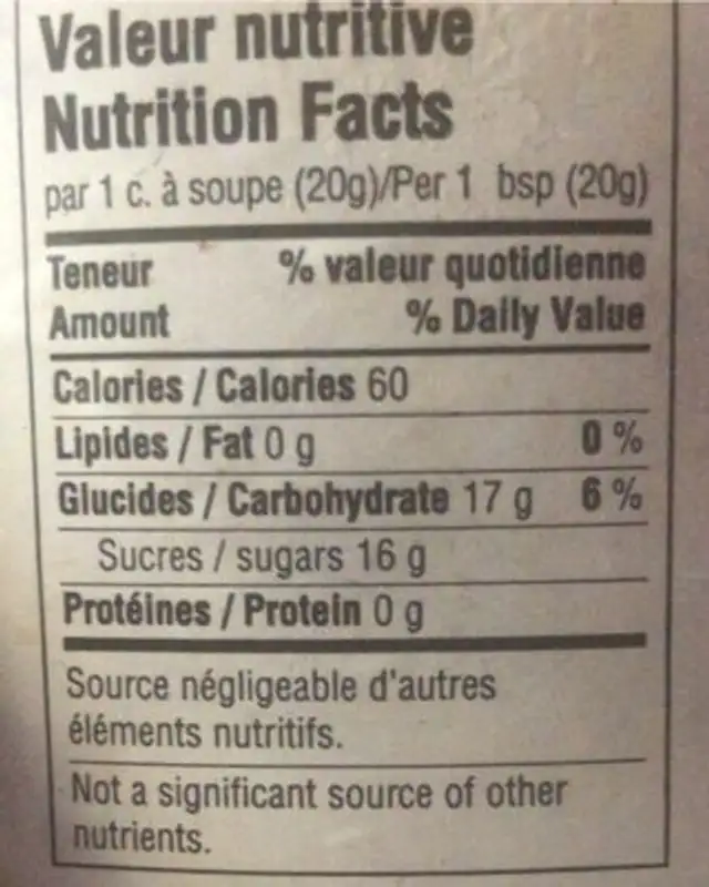 Trèfle clover nutrition facts table
