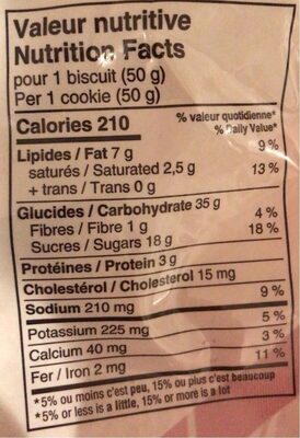 Galette à la mélasse nutrition facts table