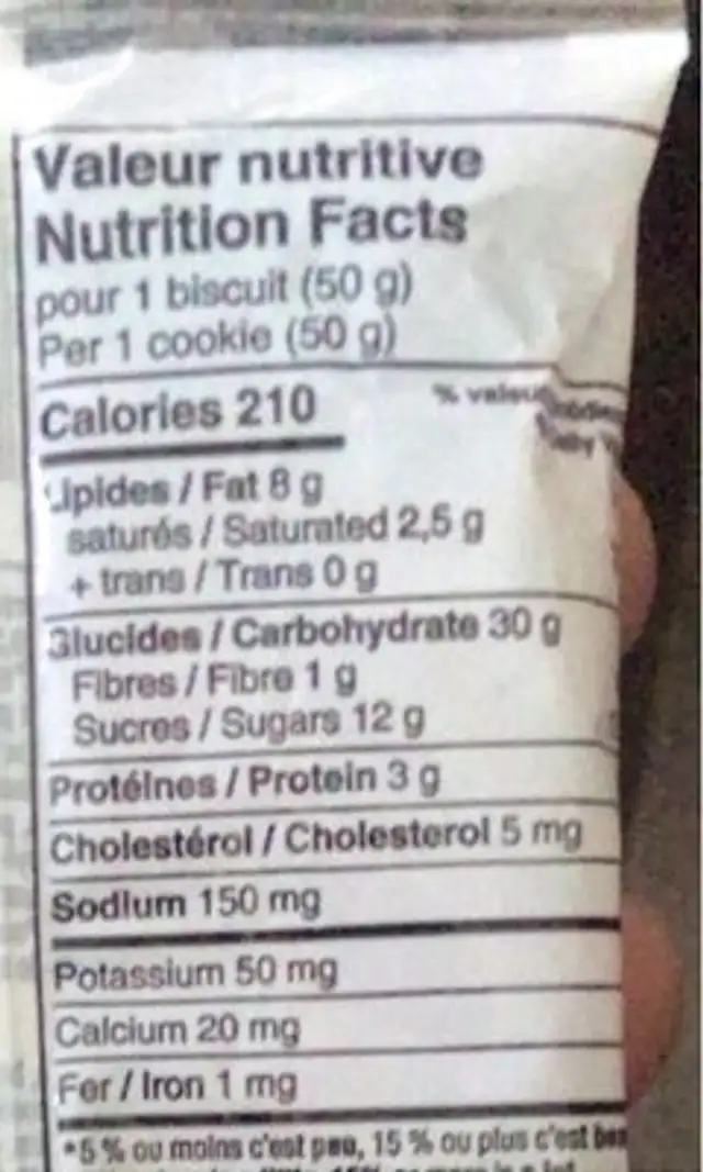 Biscuit tendre à l’avoine nutrition facts table