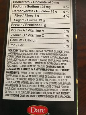 Crème au citron ingredients label