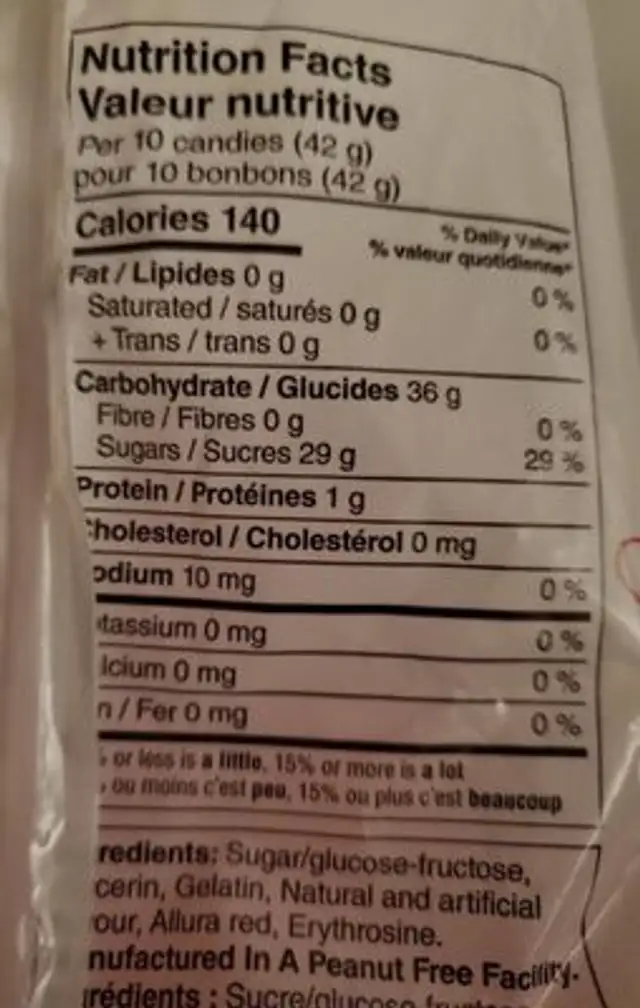 Guimauve aux fraises nutrition facts table