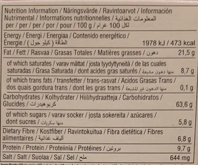 Craquelins multigrain nutrition facts table