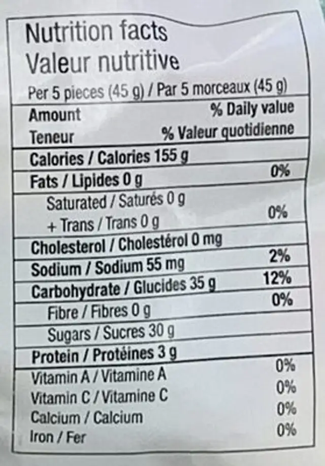 Koala smiley suret nutrition facts table