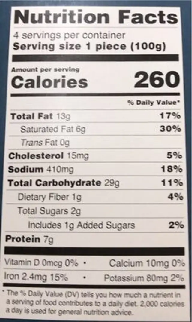 Jamaican Style Patties Beef Turnovers nutrition facts table