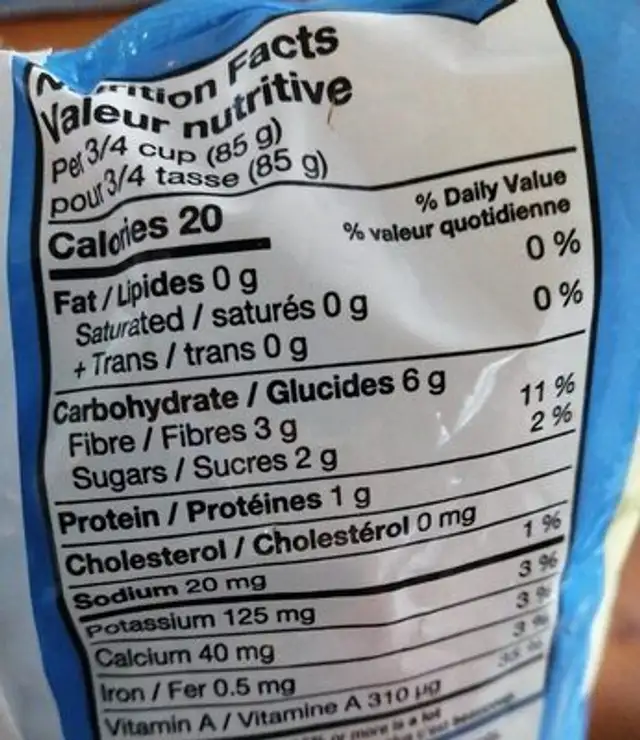 Légumes style Orléans nutrition facts table