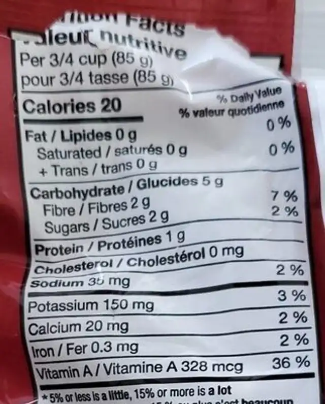 Légumes pour spaghetti nutrition facts table