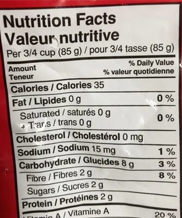 Vegetables for Yin Yang Style Stir Fry, Légumes pour Sauté nutrition facts table