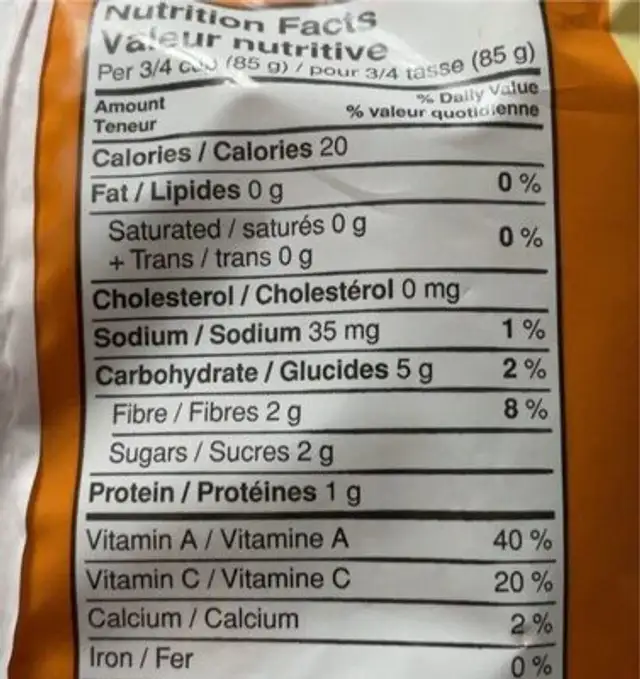 Macaroni style chinois nutrition facts table
