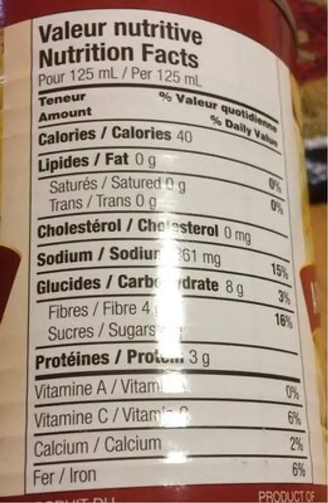 Coeurs d’artichauts nutrition facts table