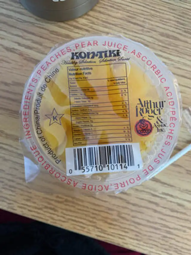 Peach ingredients label
