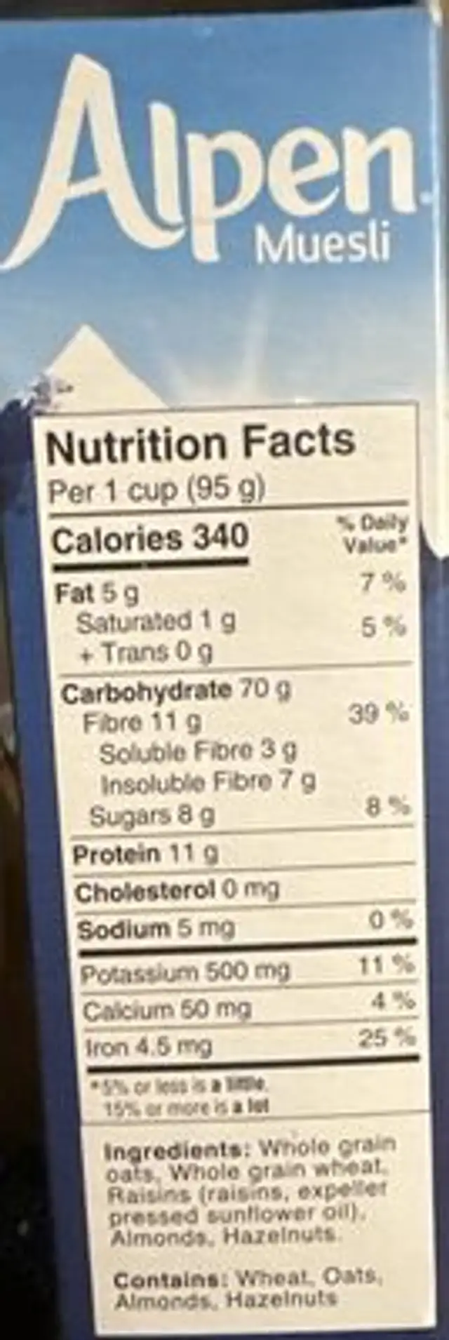 Muesli Cereal No Sugar Added nutrition facts table