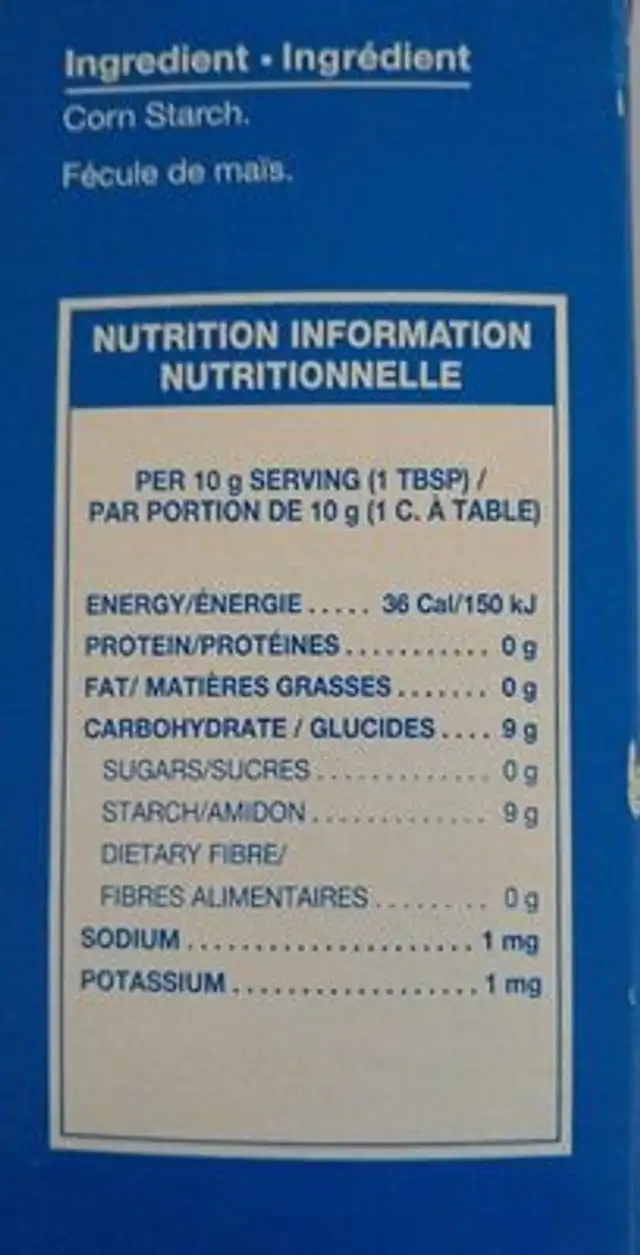 Fécule de maïs nutrition facts table