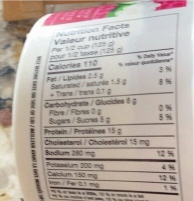 COTTAGE CHEESE nutrition facts table
