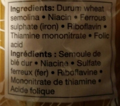 Fettucine ingredients label