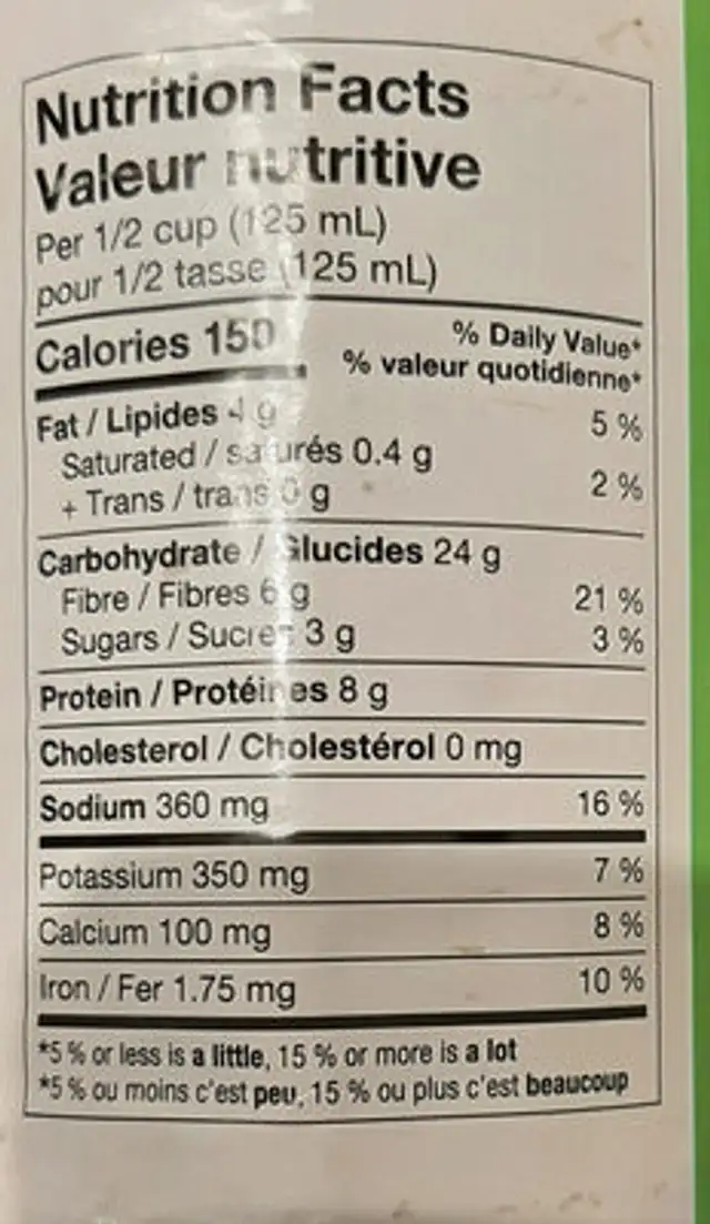 Marinated three bean salad nutrition facts table