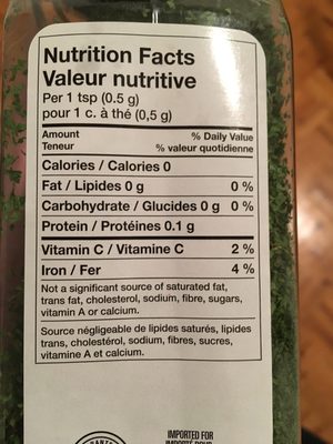 Persil Déshydraté En Flocons ingredients label