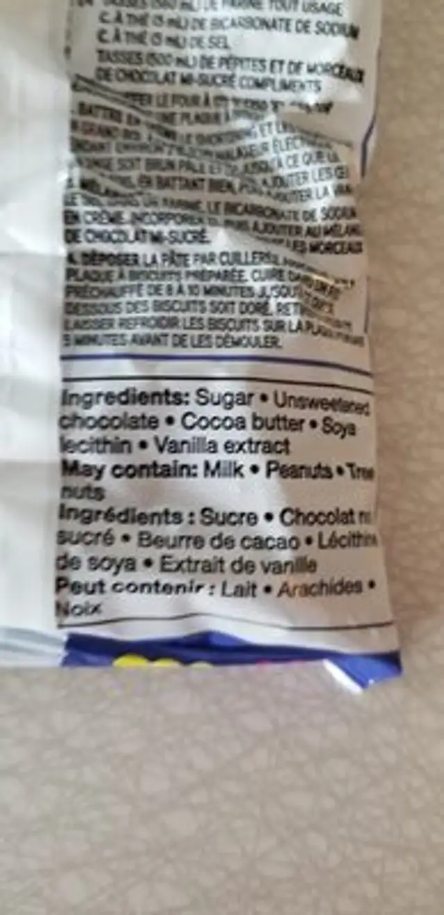choco ingredients label