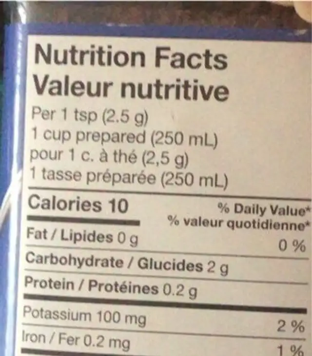 Decaffeinated instant coffee nutrition facts table
