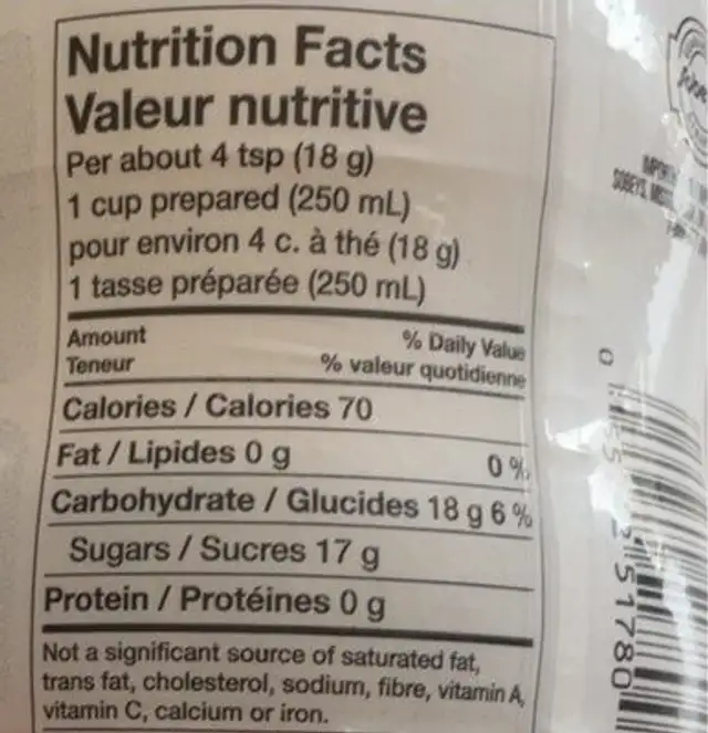 Lemon iced tea drink mix nutrition facts table