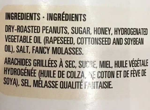 Beurre D'arachide Au Miel ingredients label