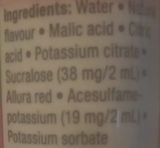 Fruit Punch Flavour Zaz ingredients label
