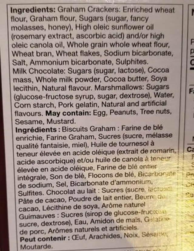 Compliments S'mores Kit ingredients label