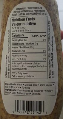 Moutarde de dijon à l'ancienne nutrition facts table