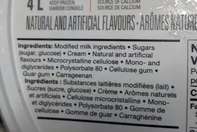 Vanilla Ice Milk ingredients label