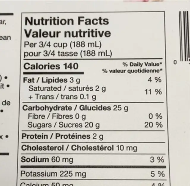 Neapolitan ice milk nutrition facts table