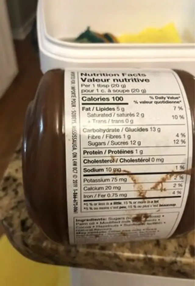 Chocolatey hazelnut nutrition facts table
