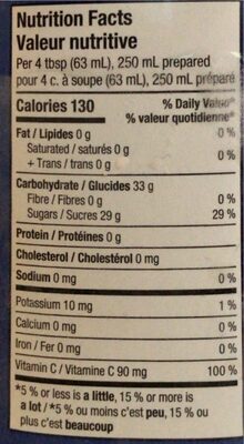 Punch aux baies concentré congelé nutrition facts table