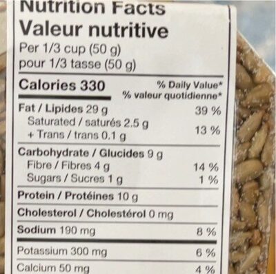Graines de tournesol grillées et salées nutrition facts table