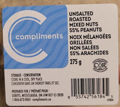 Unsalted Roasted Mixed Nuts 55% peanuts