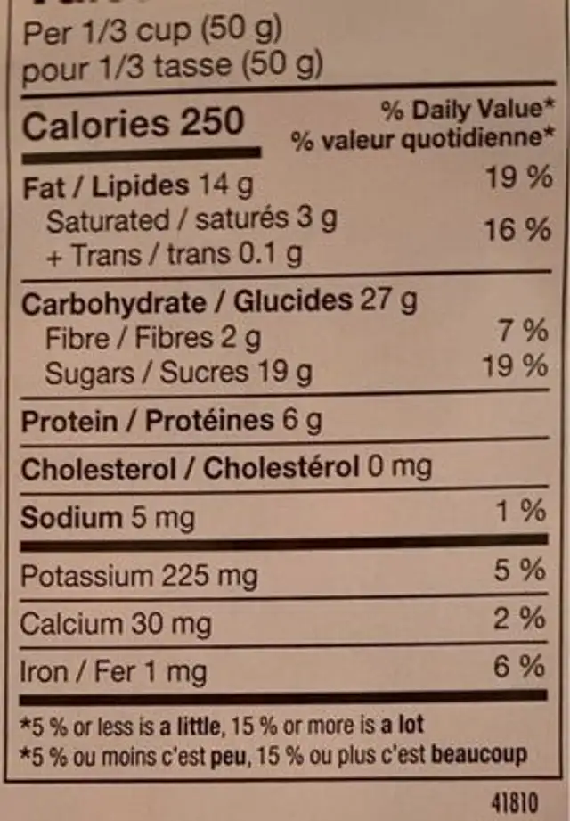 Tasty Sweet Snack Mix nutrition facts table