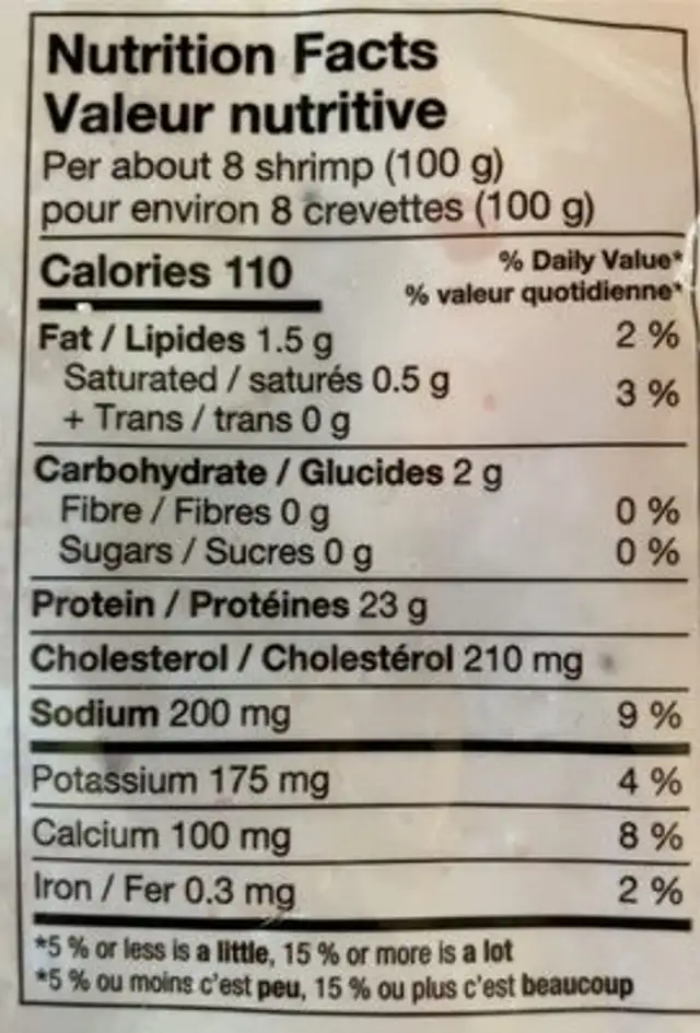 Crevette blanche du pacifique nutrition facts table